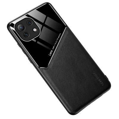Leather Coated Hybrid Case Precise Cut-Out Cover with Built-in Magnetic Metal Sheet Design for Xiaomi Mi 11 Lite 4G / 5G / 11 Lite 5G NE - Black