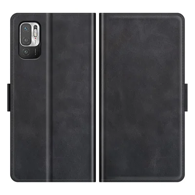 PU Leather Wallet Stand Double Clasp Magnetic Closure Phone Case Shell for Xiaomi Redmi Note 10 5G/Poco M3 Pro 5G/4G - Black