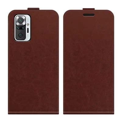 Crazy Horse Leather Protector Case Vertical Flip Phone Cover with Card Slot for Xiaomi Redmi Note 10 Pro - Brown
