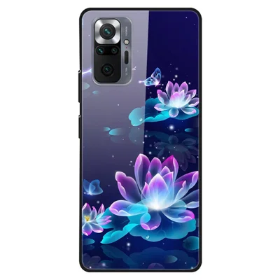 Fancy Style Printing Glass + PC + TPU Combo Cover for Xiaomi Redmi Note 10 Pro Hybrid Case - Lotus Flower