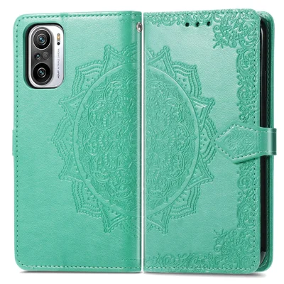 Embossed Mandala Flower PU Leather Case Stand Wallet for Xiaomi Redmi Note 10 Pro Max / Redmi Note 10 Pro (EU Version) - Green