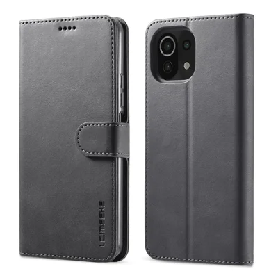 LC.IMEEKE Wallet Stand Leather Protection Shell Phone Cover Case for Xiaomi Mi 11 Lite 4G / 5G / 11 Lite 5G NE - Black