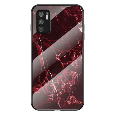 Anti-Scratch Marbling Pattern Design Well-Protected Tempered Glass Cell Phone Cover for Xiaomi Redmi Note 10 5G/Poco M3 Pro 4G/Poco M3 Pro 5G - Blood Red Marble