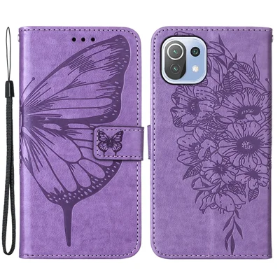 Imprint Butterfly Leather Wallet Stand Cover for Xiaomi Mi 11 Lite 4G / 5G / 11 Lite 5G NE - Light Purple