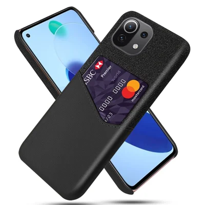 Cloth + PU Leather Coated+PC Case Cell Phone Protective Shell with Card Slot for Xiaomi Mi 11 Lite 4G / 5G / 11 Lite 5G NE - Black