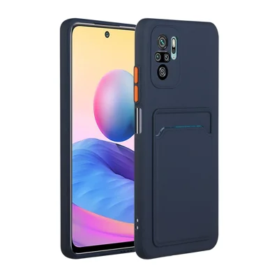 Cover in TPU Morbido per Telefono con Portatessere per Xiaomi Redmi Note 10 4G / Redmi Note 10S / Poco M5s 4G - Blu Scuro