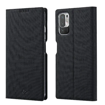VILI DMX Series Card Holder Design Leather Protector Stand Cover for Xiaomi Redmi Note 10 5G/Poco M3 Pro 4G/Poco M3 Pro 5G - Black
