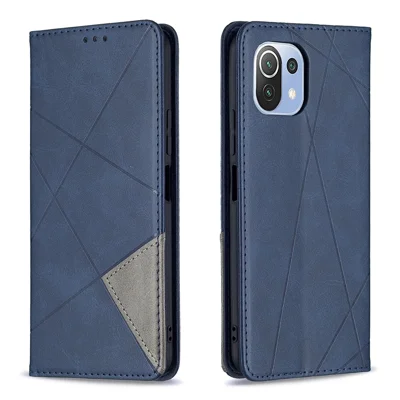 Funda de cuero con soporte autoabsorbente y patrón geométrico para Xiaomi Mi 11 Lite 4G / 5G / 11 Lite 5G NE - Azul
