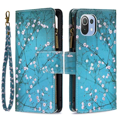 BF03 Zipper Wallet Design Leather Stand Phone Case with Pattern Printing for Xiaomi Mi 11 Lite 4G / 5G  / 11 Lite 5G NE - Flower