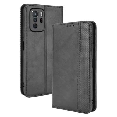 Magnetic Auto-absorbed Retro Style Wallet Stand Design Phone Case Shell for Xiaomi Redmi Note 10 Pro 5G (China) / Xiaomi Poco X3 GT - Black