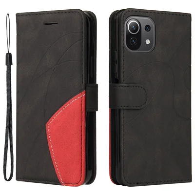 For Xiaomi Mi 11 Lite 4G / 5G  / 11 Lite 5G NE Leather Case Wallet Stand Color Splicing Phone Cover - Black