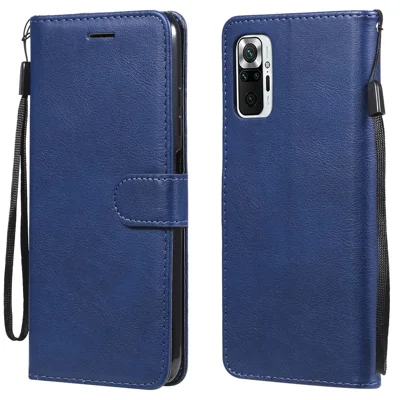 For Xiaomi Redmi Note 10 5G / Poco M3 Pro 5G Case Solid Color Leather Mobile Cover Wallet Stand with Strap - Blue