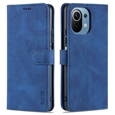 AZNS Wallet Leather Magnetic Closure Folio Flip Stand Case Cover for Xiaomi Mi 11 Lite 4G / 5G /11 Lite 5G NE - Blue