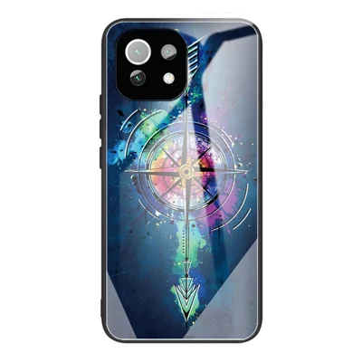 Pattern Printing Scratch-Resistant Tempered Glass Back Cover with Flexible TPU Bumper for Xiaomi Mi 11 Lite 4G / 5G /11 Lite 5G NE - Time Arrow