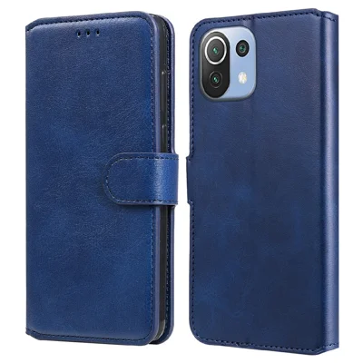 PU Leather Folio Flip Phone Stand Case Wallet Cover for Xiaomi Mi 11 Lite 4G / 5G /11 Lite 5G NE - Blue