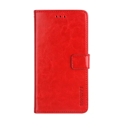 IDEWEI Crazy Horse Texture Flip Leather Phone Stand Case Cover with Wallet for Xiaomi Redmi K40 Gaming/Poco F3 GT - Red