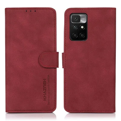 KHAZNEH Magnetic Closure PU Leather Cell Phone Cover Case with Wallet Stand for Xiaomi Redmi Note 11 4G (MediaTek)/Redmi 10 4G/Redmi 10 2022 4G/10 Prime - Red