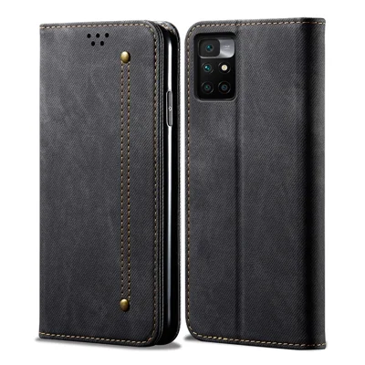 Portfel zamszowy z magnetyczną zatrzaskiem automatycznym i podstawką do Xiaomi Redmi 10 4G (2021)/10 Prime/10 2022 4G/Note 11 4G (MediaTek) – Czarny