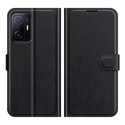 Litchi Texture Anti-Drop Estilosa Carteira Design Flip Leather Phone Case com Suporte para Xiaomi 11T 5G / 11T Pro 5G - Preto