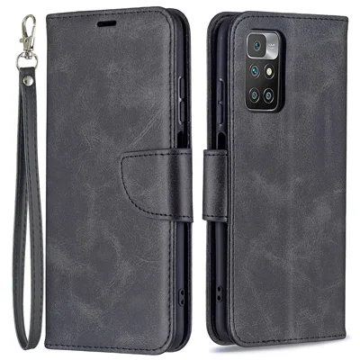 For Xiaomi Redmi 10 4G (2021)/Redmi 10 Prime/Redmi 10 2022 4G/Redmi Note 11 4G (MediaTek) Scratch-Resistant Stylish Handy Strap PU Leather Smartphone Wallet Stand Case - Black