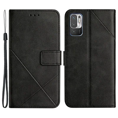 Scratch Resistant Solid Color Stripe Leather Phone Case Wallet Shell for Xiaomi Redmi Note 10 5G / Redmi Note 10T 5G / Poco M3 Pro 5G / Poco M3 Pro 4G - Black