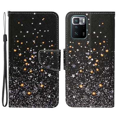 Pattern Printing Folio Flip Leather Phone Case Wallet Stand Cover with Wrist Strap for Xiaomi Redmi Note 10 Pro 5G (China) / Poco X3 GT - Stars / Black