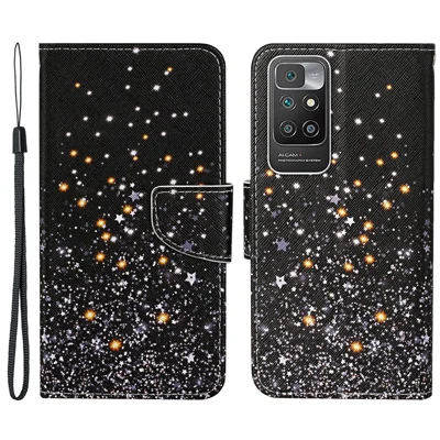 All-around Protection Pattern Printing Leather Case Shell with Wallet and Stand for Xiaomi Redmi 10 4G (2021)/Redmi 10 2022 4G/Redmi Note 11 4G (MediaTek)/Redmi 10 Prime - Star