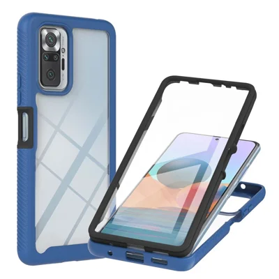 Scratch-resistant PC+TPU Hybrid Phone Case with PET Screen Protector for Xiaomi Redmi Note 10 Pro 4G (India)/Note 10 Pro 4G (Global)/Note 10 Pro Max - Dark Blue