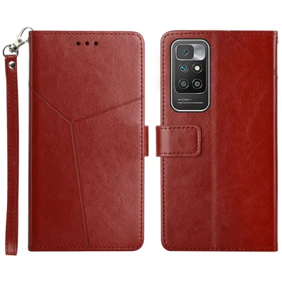 Y-Shaped Lines Imprinting Drop-resistant PU Leather + Soft TPU Inner Shell Wallet Stand Phone Cover for Xiaomi Redmi Note 11 4G (MediaTek)/10 4G (2021)/10 2022 4G/10 Prime - Wine Red