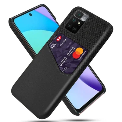 Cloth Texture PU Leather + PC Card Slot Hybrid Phone Case Protective Shell for Xiaomi Redmi Note 11 4G (MediaTek) / 10 4G (2021) / 10 2022 4G - Black