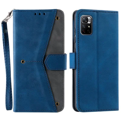 Splicing Stitching Skin-touch Dual-sided Magnetic Clasp Anti-fall PU Leather + TPU Stand Wallet Phone Case Cover for Xiaomi Redmi Note 11 5G (China) (MediaTek)/Note 11S 5G/Note 11T 5G - Blue