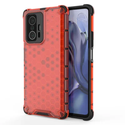 Scratch Resistant Honeycomb Pattern Shock-proof TPU + PC Combo Case for Xiaomi 11T / Xiaomi 11T Pro - Red