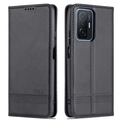 AZNS Wallet Design Durable PU Leather Shockproof Phone Cover Case for Xiaomi 11T / Xiaomi 11T Pro - Black