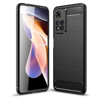 Carbon Fiber Brushed Style Soft TPU Slim Light Anti-slip Scratch-resistant Back Cover Shell for Xiaomi Redmi Note 11 Pro 5G (China) (MediaTek)/Note 11 Pro+ 5G - Black