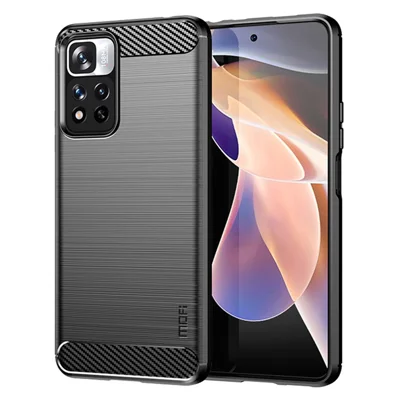 جراب هاتف MOFI مقاوم للصدمات من مادة TPU بنسيج ألياف الكربون بلون رمادي مطفي لهاتف Xiaomi Redmi Note 11 Pro+ 5G/Redmi Note 11 Pro 5G (الصين) (MediaTek) - أسود