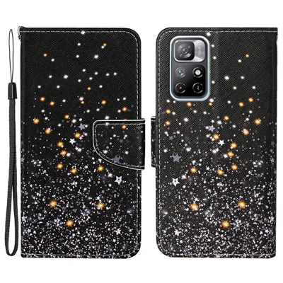 For Xiaomi Redmi Note 11 5G (China) (MediaTek)/Note 11T 5G/Note 11S 5G Cross Texture PU Leather Cover Pattern Printing Flip Wallet Stand Protective Phone Case with Strap - Star