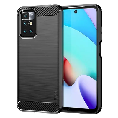 MOFI Boîtier de téléphone à revêtement en fibre de carbone brossée et surface TPU douce pour Xiaomi Redmi Note 11 4G (MediaTek)/10 4G (2021)/10 2022 4G/10 Prime - Noir