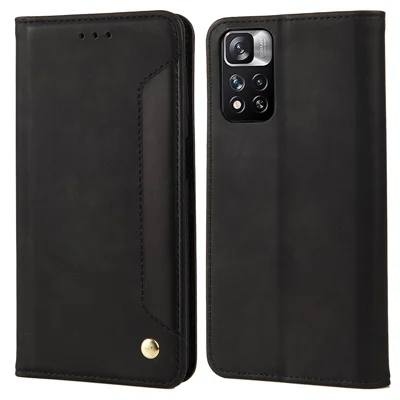 Skin-touch Feeling Stand Wallet Color Splicing Phone Case Leather Cover for Xiaomi Redmi Note 11 Pro 5G (China) (MediaTek)/Note 11 Pro+ 5G - Black