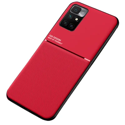 Anti-shock Phone Bag Case TPU Phone Shell PU Leather Shockproof Phone Cover with Built-in Magnetic Metal Sheet for Xiaomi Redmi Note 11 4G (MediaTek)/Redmi 10 4G (2021)/Redmi 10 2022 4G - Red