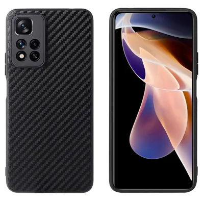 غطاء هجين من الجلد الصناعي مقاوم للسقوط لهاتف Xiaomi Redmi Note 11 Pro 5G (الصين) (Mediatek)/Note 11 Pro+ 5G مع تغطية من TPU + PC - بملمس ألياف الكربون