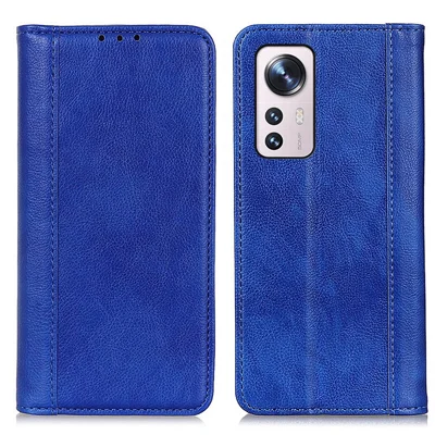 Litchi Texture Split Leather Case for Xiaomi 12 Pro 5G / 12S Pro 5G /12 Pro (Dimensity) 5G, Magnetic Auto-absorbed Flip Folio Wallet Stand Book Phone Cover - Blue
