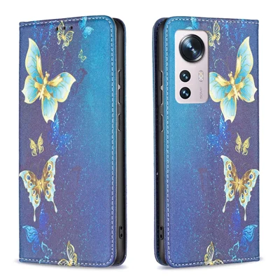 For Xiaomi 12 5G/12X 5G/12S 5G Pattern Printing PU Leather Wallet Stand Case Full Protection Magnetic Auto-absorbed Flip Cover - Golden Butterflies