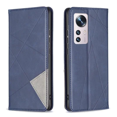 For Xiaomi 12 5G / 12X 5G / 12S 5G Phone Case Imprinting Pattern Splicing Style Protective Cover with Card Slots Leather Mobile Phone Shell - Blue
