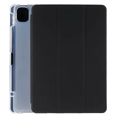 For Xiaomi Pad 5/Pad 5 Pro Pen Slot Design Tri-fold Stand PU Leather TPU Protective Tablet Case - Black