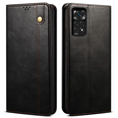 For Xiaomi Redmi Note 12 Pro 4G / 11 Pro 4G (MediaTek) / Note 11 Pro 5G (Qualcomm) Folio Stand Wallet Case Waxy Crazy Horse Texture PU Leather Magnetic Absorption Cover - Black