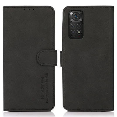 KHAZNEH Case for Xiaomi Redmi Note 11S 4G / Redmi Note 11 4G (Qualcomm), Textured PU Leather Folio Flip Wallet Case with Stand - Black