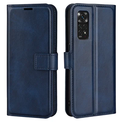 For Xiaomi Redmi Note 11 4G (Qualcomm) / Redmi Note 11S 4G Full Protection Textured PU Leather Wallet Case Stand Magnetic Folio Phone Cover - Blue