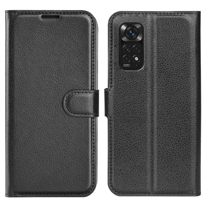For Xiaomi Redmi Note 11 4G (Qualcomm) / Redmi Note 11S 4G Litchi Texture Folding Stand Phone Case PU Leather Magnetic Closure Wallet Flip Cover - Black