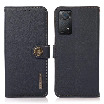 Funda de cuero genuino completa con billetera y soporte, bloqueo RFID, KHAZNEH para Xiaomi Redmi Note 12 Pro 4G / 11 Pro 4G (MediaTek) / Note 11 Pro 5G (Qualcomm) - Azul