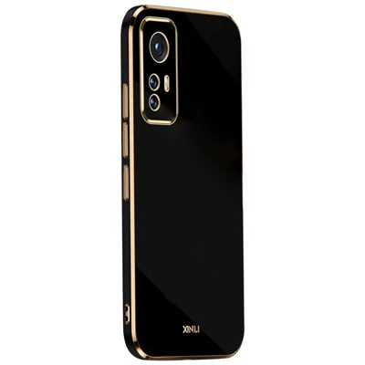 XINLI for Xiaomi 12 Pro 5G/12S Pro 5G/12 Pro (Dimensity) 5G Flexible TPU Phone Cover Precise Lens Cutout Shockproof Case with Electroplating Golden Edge - Black